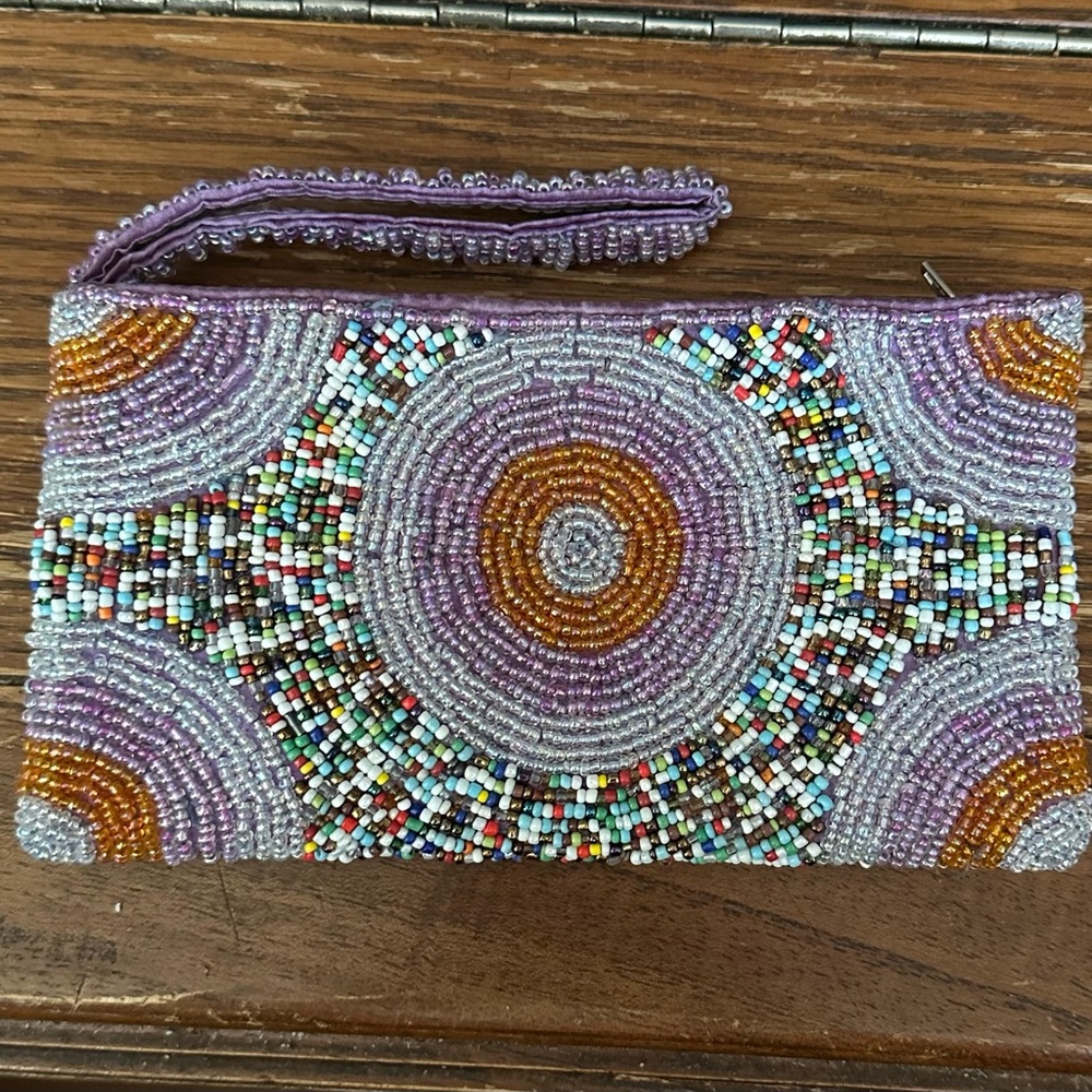 Vintage hand beaded small clutch purse or evening bag